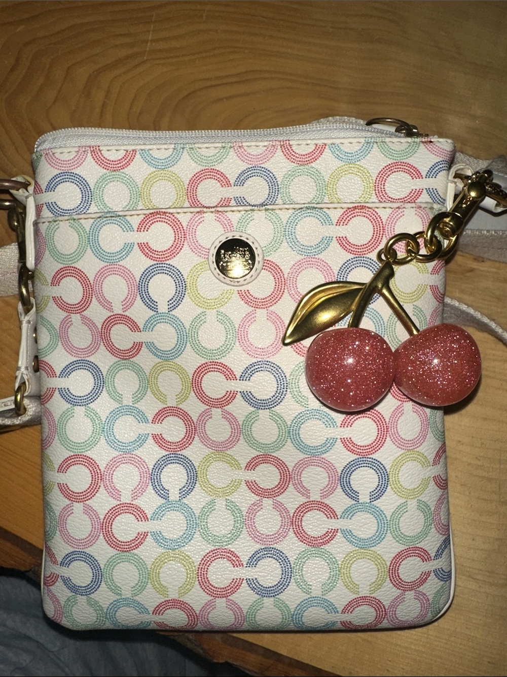 🩷🤍🩵Coach Multicolor Pastel Signature Crossbody Bag with White Trim